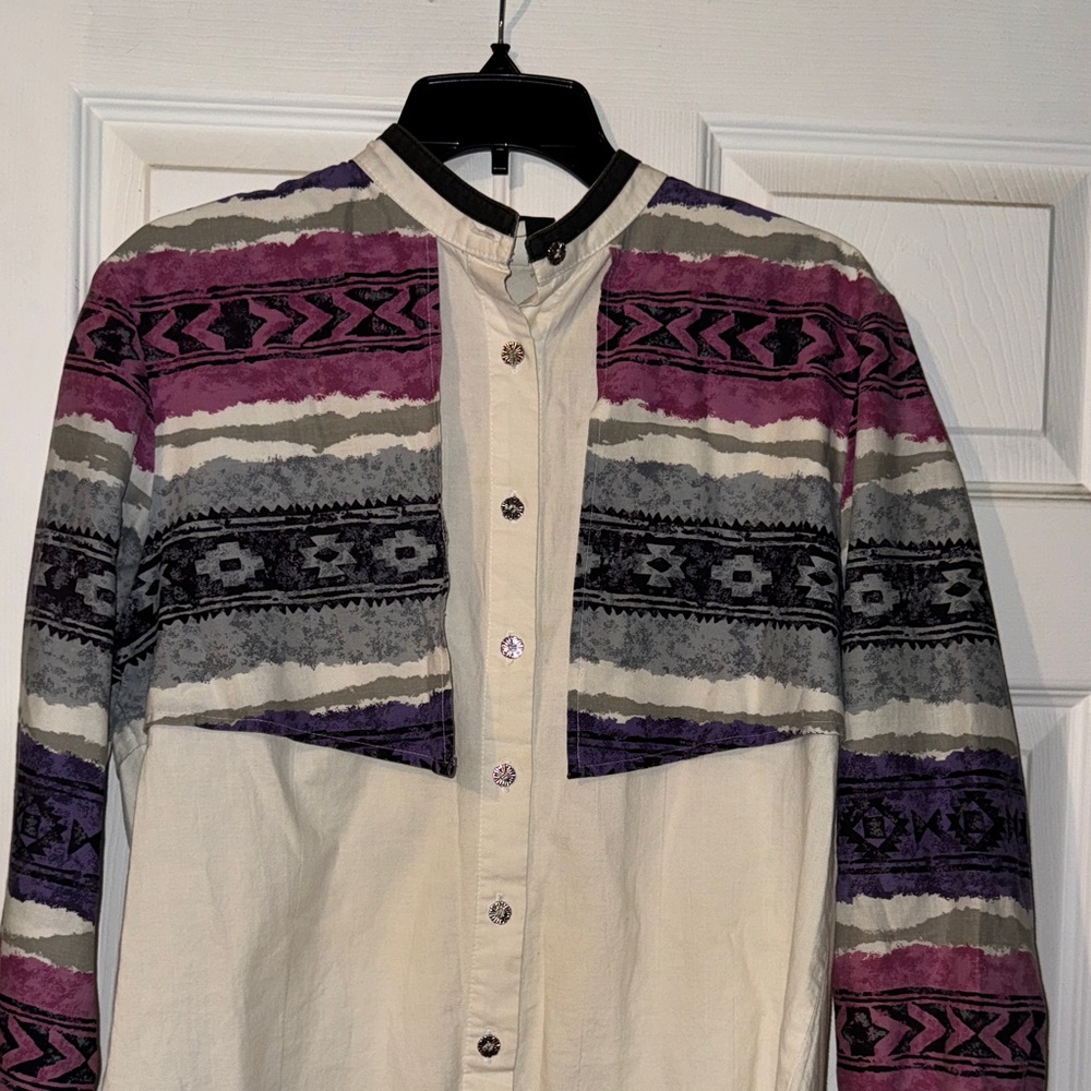Vintage Women's Long Sleeve Patterned Shirt - Pink, Purple, Black